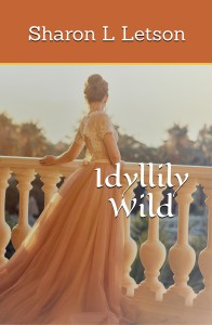 Book cover - young woman in long, flowing pink dress, stares out over the balcony railing to the garden below.